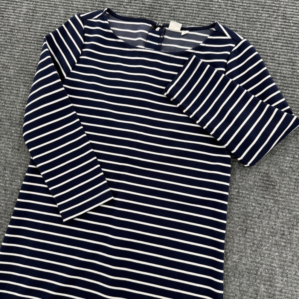 GAP Womens XS Navy Blue White Striped Long Sleeve Shift Dress Back Zip